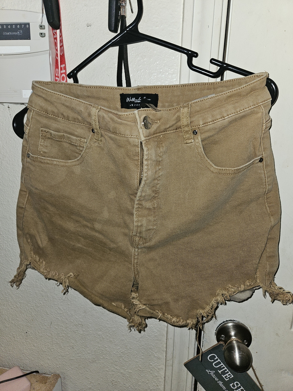 Washed Tan High-Rise Frayed Hem Denim Shorts - Women's
